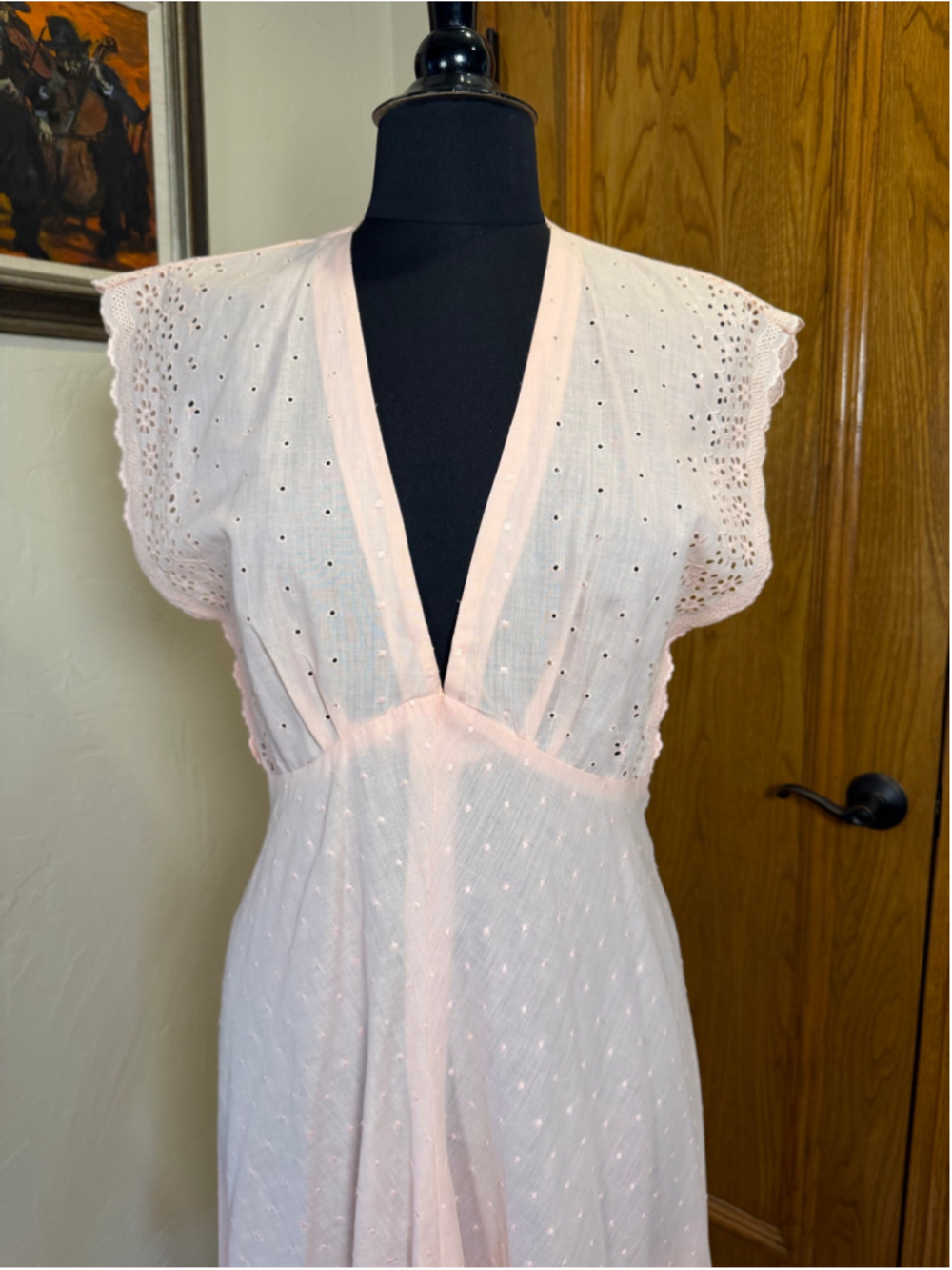 Vintage 70s Arjon California Pink Cotton Eyelet Maxi Dress - Picture 9 of 16